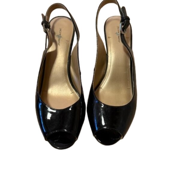 Jaclyn Smith Black Patent Peep Toe Sling Back Heels - 8.5 - Picture 5 of 5